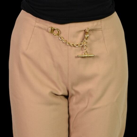 Oscar de La Renta Trousers Tan Wool Chain High Waist Dress Pant Tapered 2 Petite - Picture 2 of 12